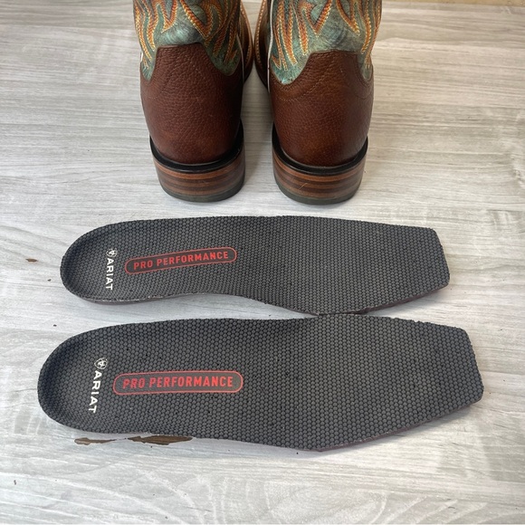 Ariat Brown Teal Leather Wide Square Toe Western Cowboy Boot Men’s Size 8.5D - Picture 13 of 15